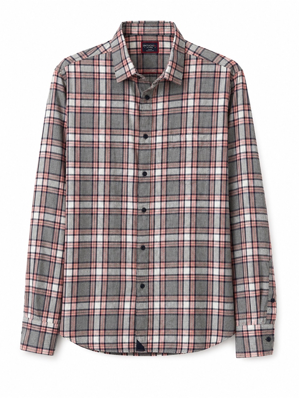 UNTUCKit Rousseau Gray Pink Plaid 100% Cotton Button Shirt XL